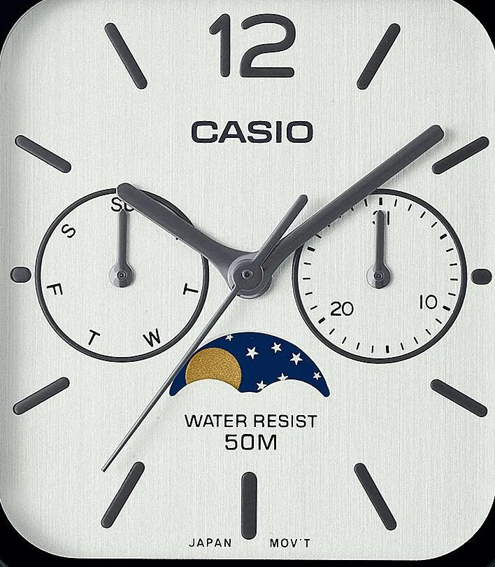 Casio 月相方形防水休閒指針手錶 (MTP-M305L-7A)
