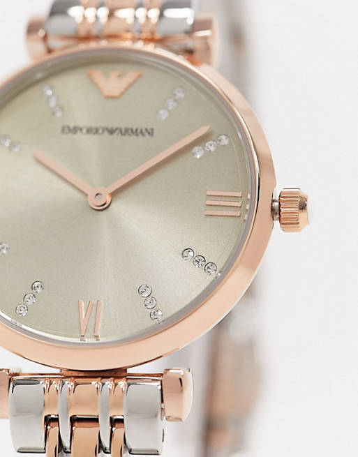 Emporio Armani 羅馬時尚晶鑽簡約女仕鋼帶腕錶 (AR1840)