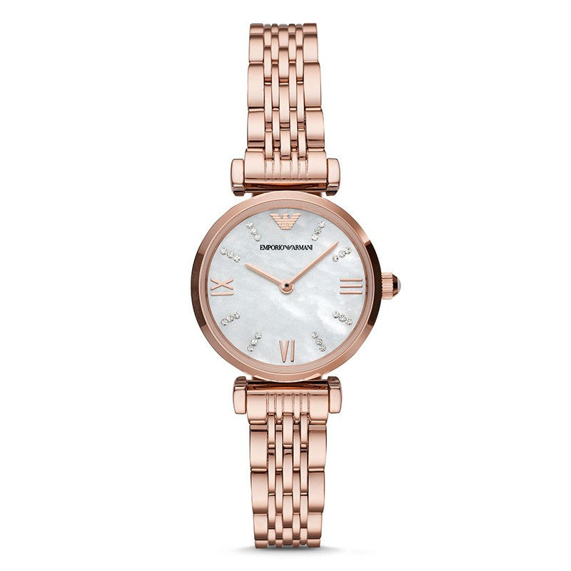 Emporio Armani 晶鑽風格優質女性腕錶-玫瑰金 (AR11316)
